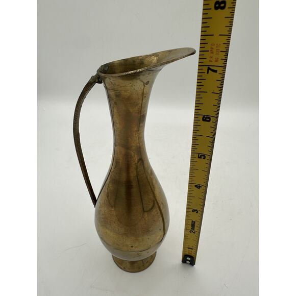 Vintage Brass Bud Vase Pitcher Solid Brass With Handle Design Made in India - Picture 6 of 6